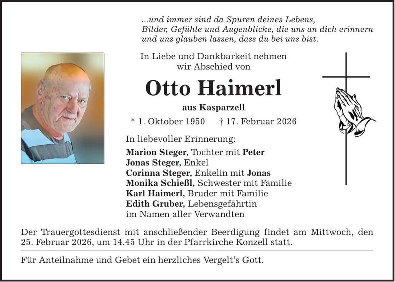 Traueranzeige Otto Haimerl