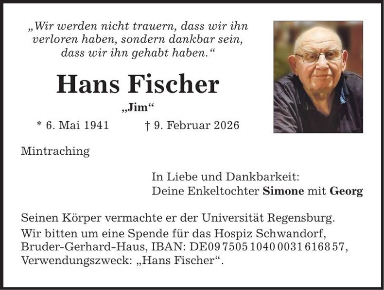 Traueranzeige Hans Fischer