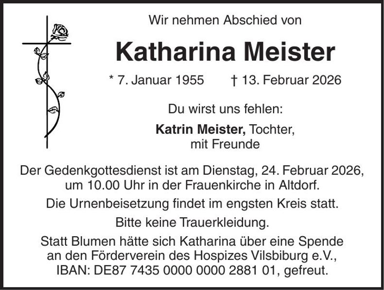 Traueranzeige Katharina Meister