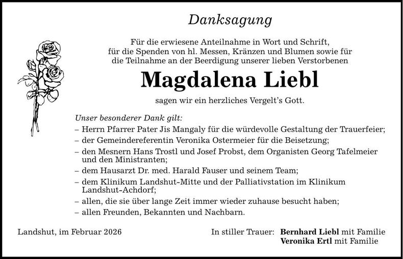 Traueranzeige Magdalena Liebl