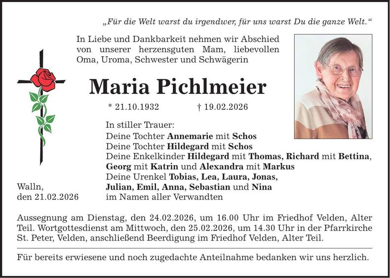 Traueranzeige Maria Pichlmeier