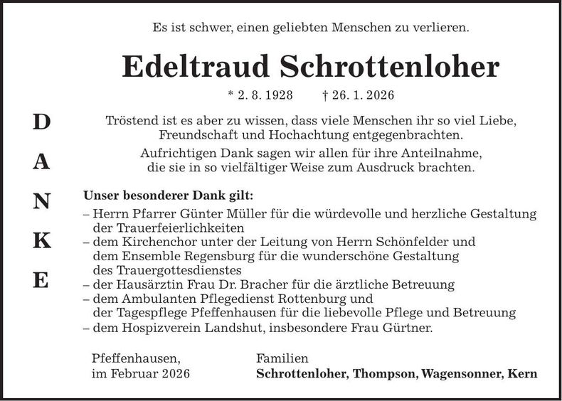 Traueranzeige Edeltraud Schrottenloher