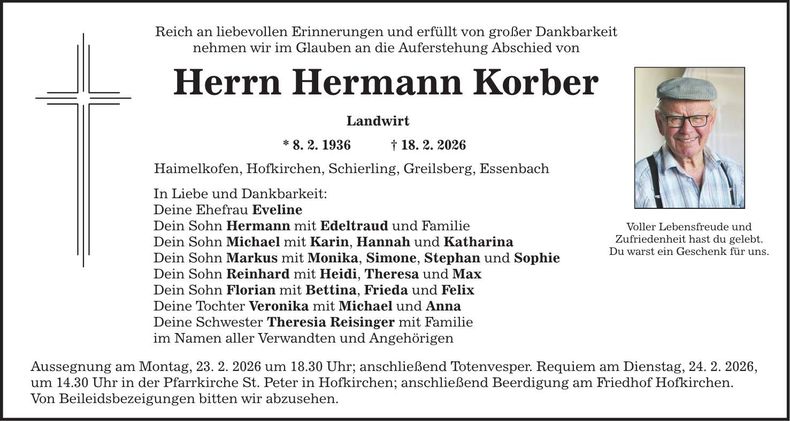 Traueranzeige Hermann Korber