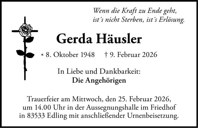 Traueranzeige Gerda Häusler