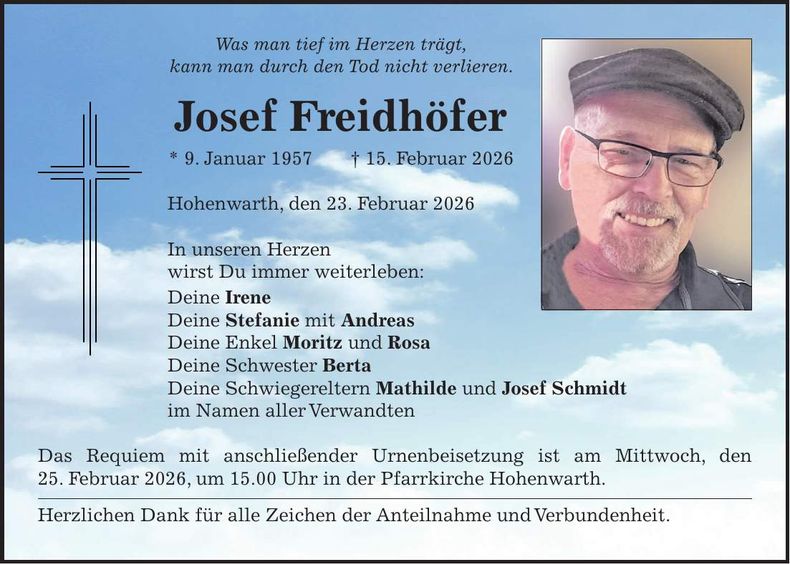 Traueranzeige Freidhöfer Josef
