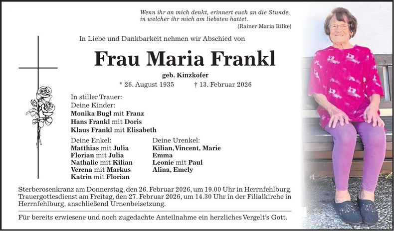 Traueranzeige Maria Frankl