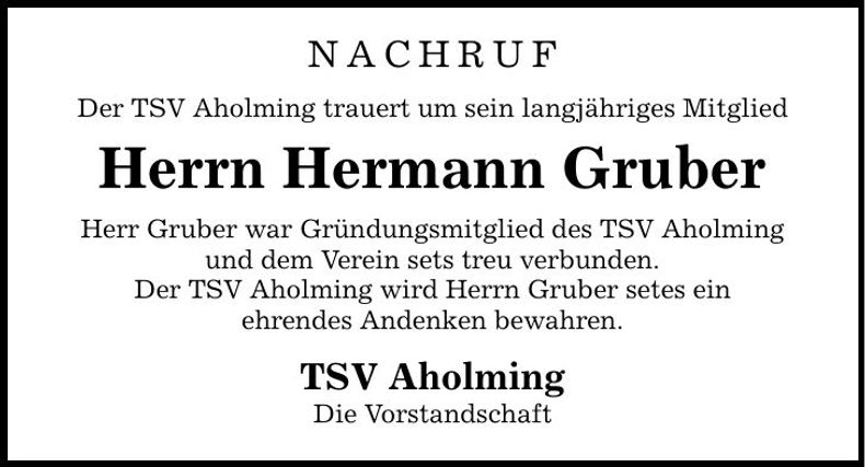 Traueranzeige Hermann Gruber