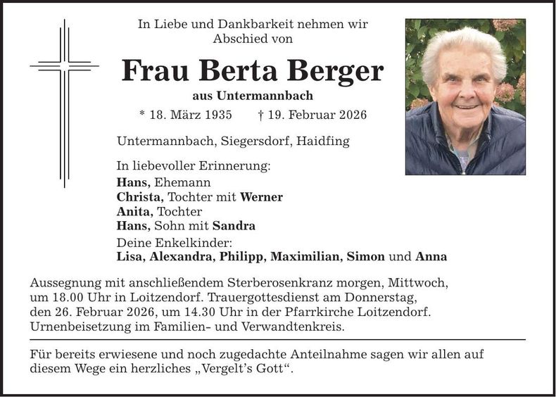 Traueranzeige Berta Berger