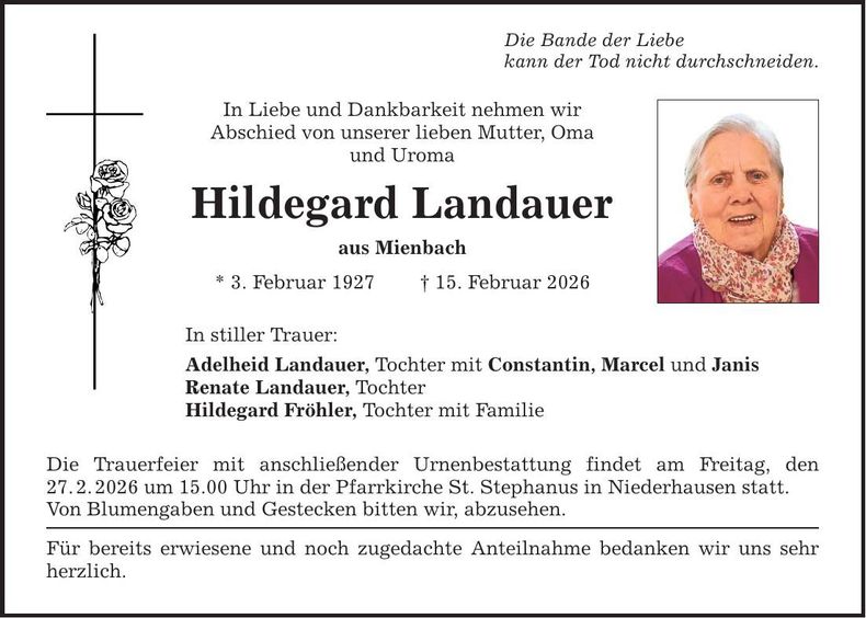 Traueranzeige Hildegard Landauer