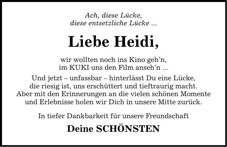 Traueranzeige Heidi Rader