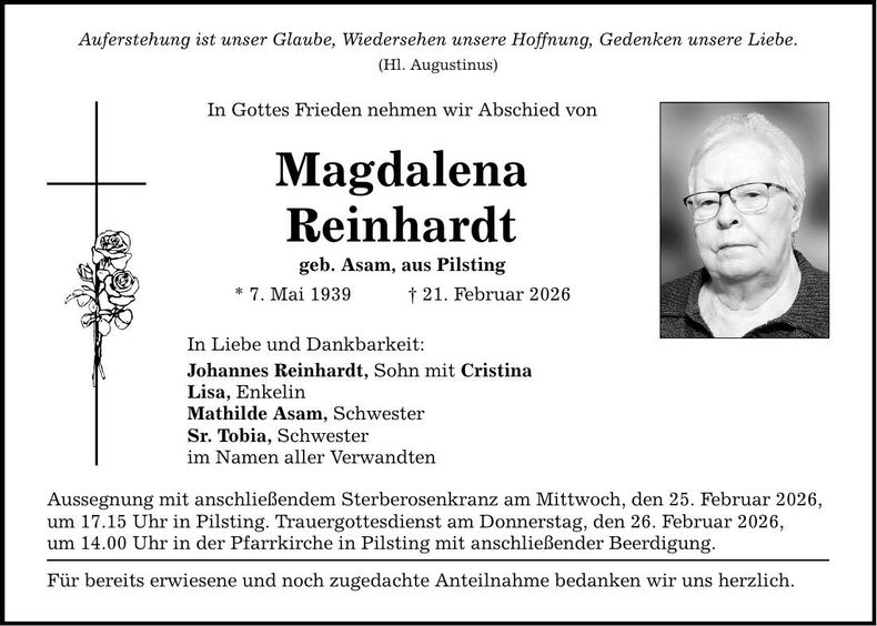 Traueranzeige Magdalena Reinhardt
