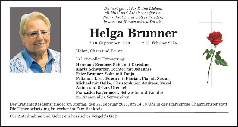 Traueranzeige Helga Brunner