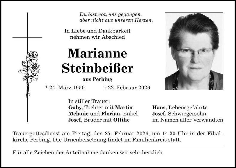 Traueranzeige Marianne Steinbeißer
