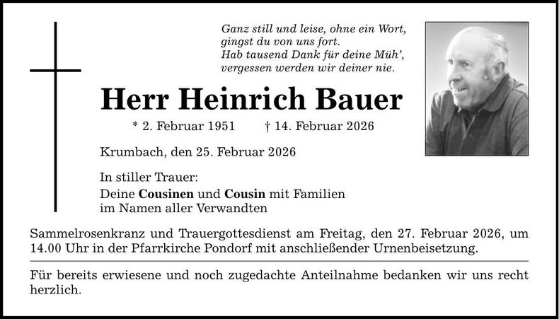 Traueranzeige Heinrich Bauer