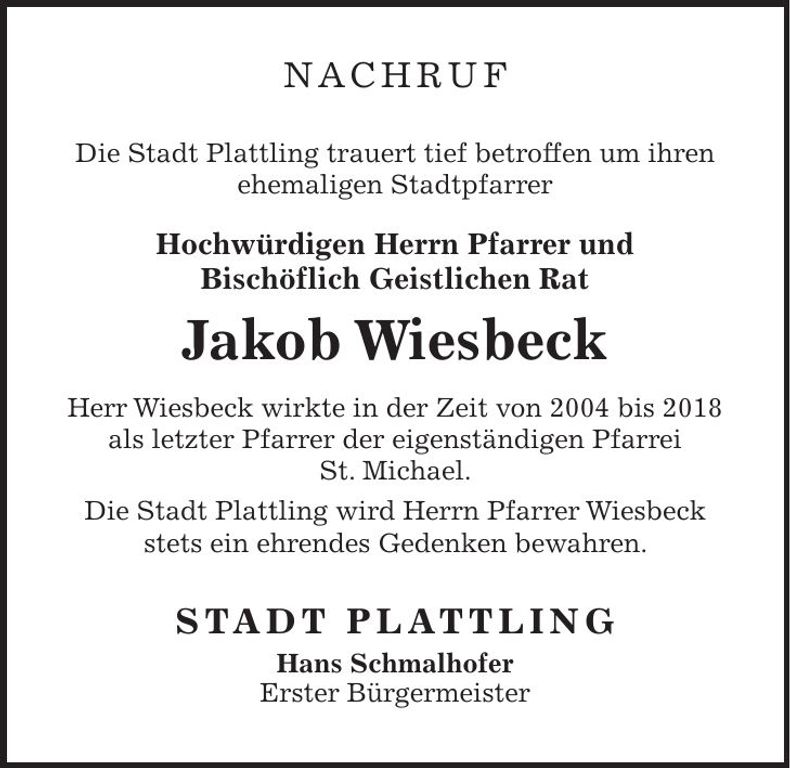 Traueranzeige Jakob Wiesbeck
