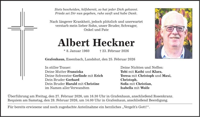 Traueranzeige Albert Heckner