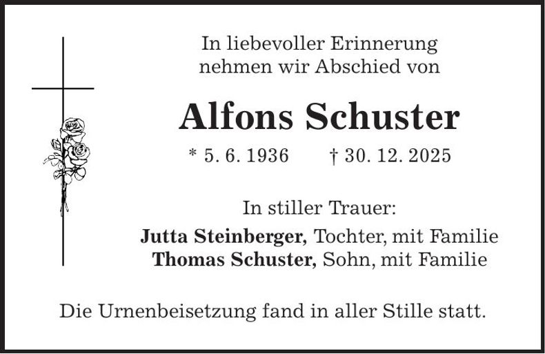 Traueranzeige Alfons Schuster