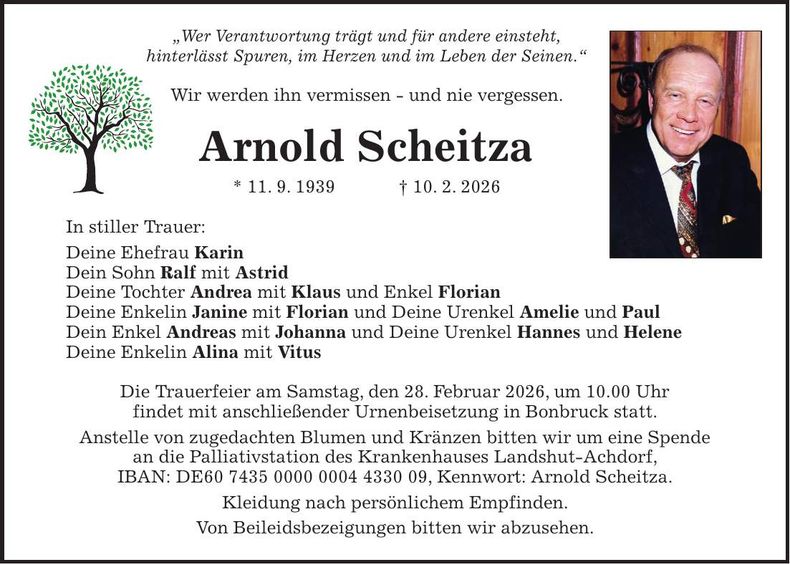 Traueranzeige Arnold Scheitza