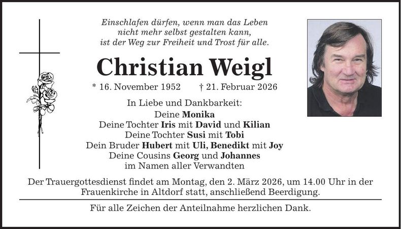 Traueranzeige Christian Weigl