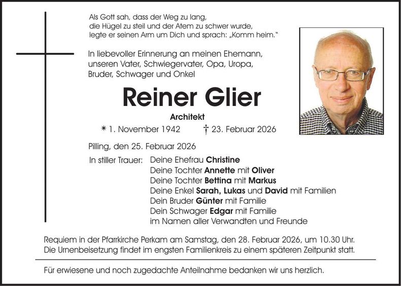 Traueranzeige Reiner Glier