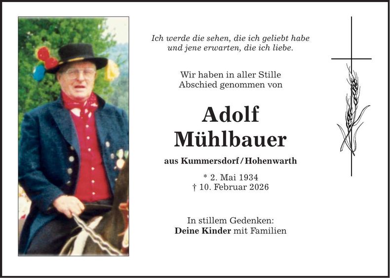 Traueranzeige Adolf Mühlbauer