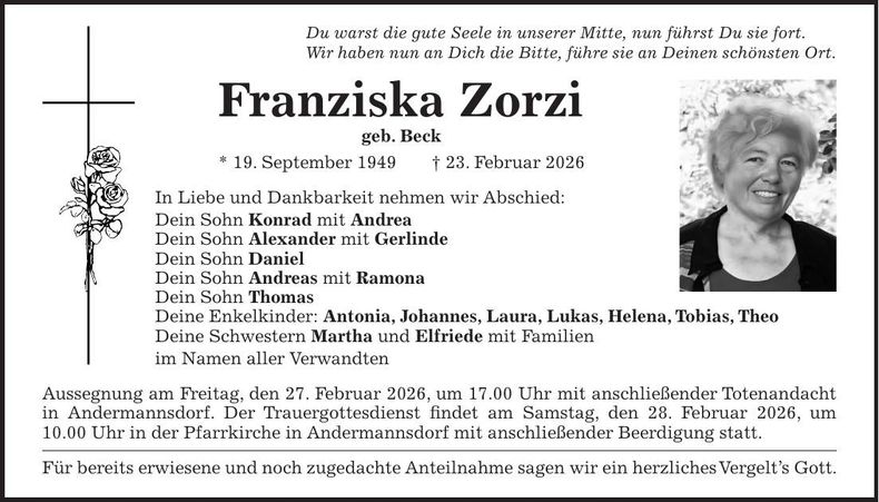 Traueranzeige Franziska Zorzi