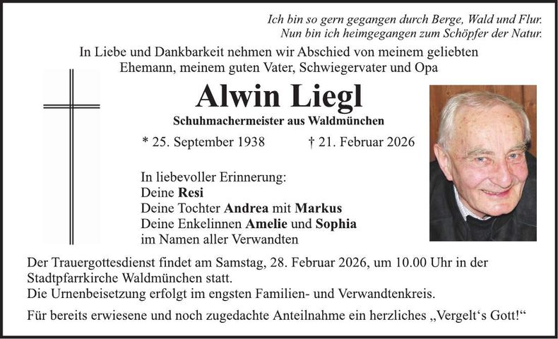 Traueranzeige Alwin Liegl