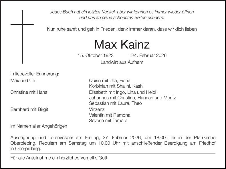 Traueranzeige Max Kainz