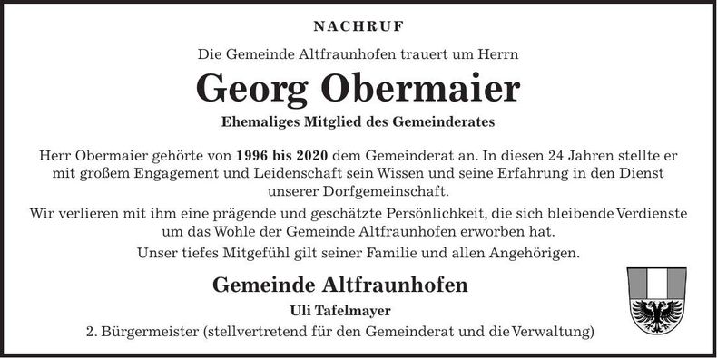 Traueranzeige Georg Obermaier