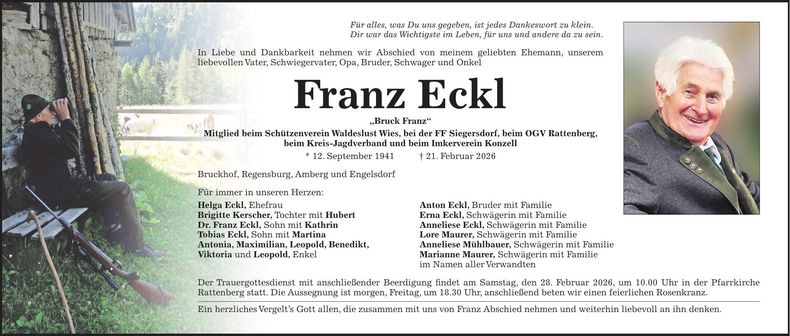 Traueranzeige Franz Eckl