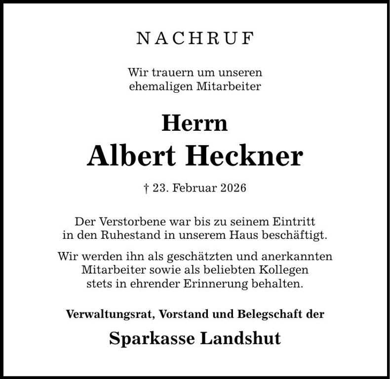 Traueranzeige Albert Heckner