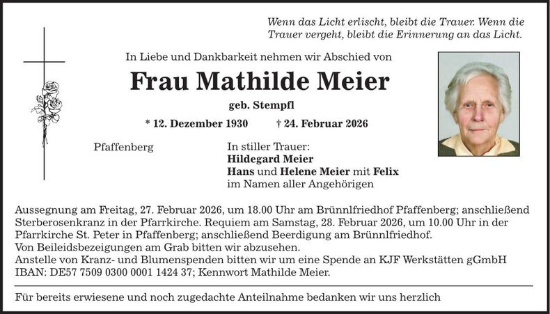 Traueranzeige Mathilde Meier