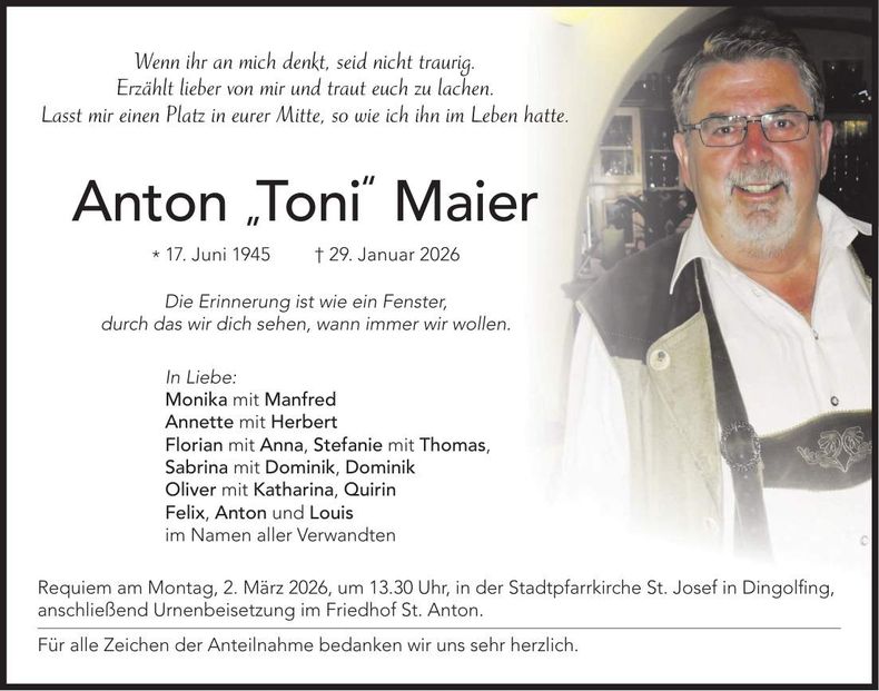 Traueranzeige Anton Maier