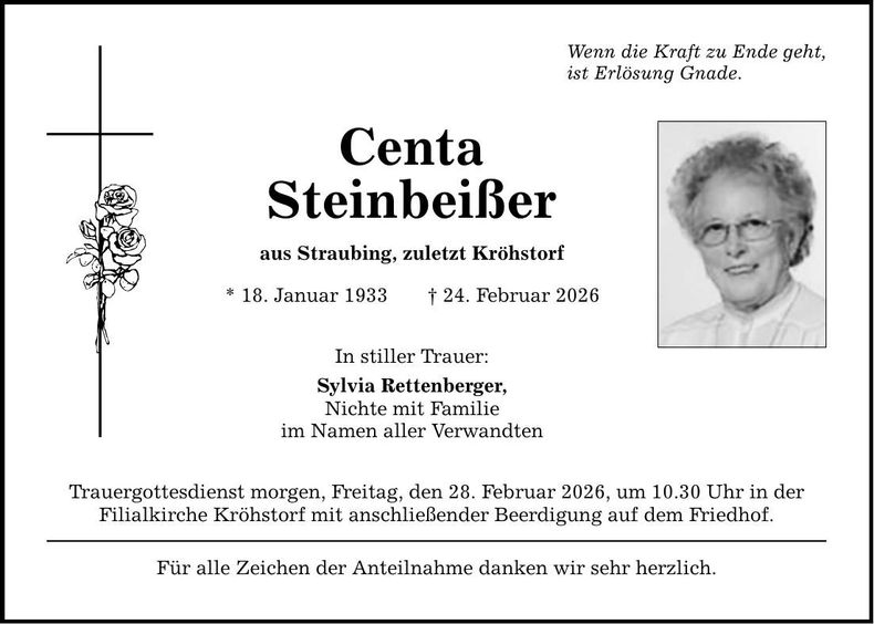 Traueranzeige Centa Steinbeißer