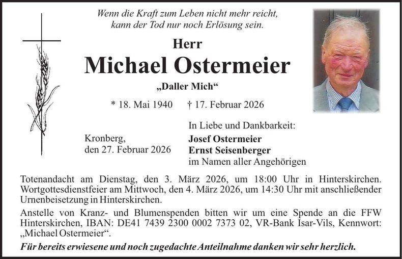 Traueranzeige Michael Ostermeier