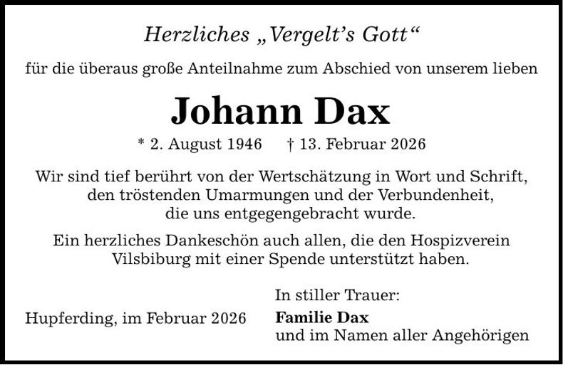 Traueranzeige Johann Dax