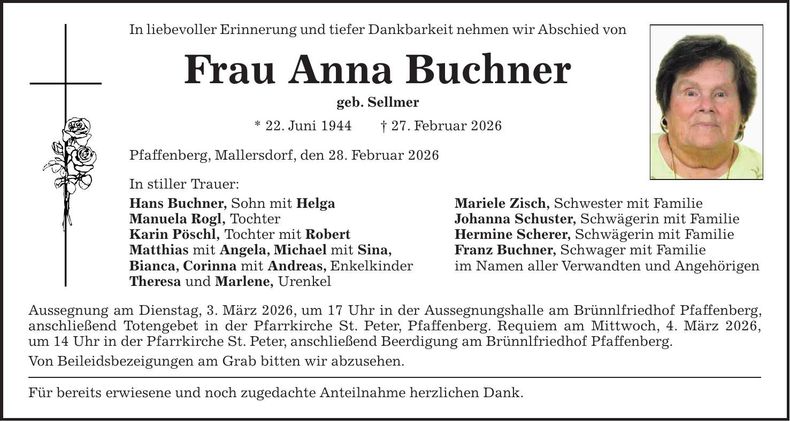 Traueranzeige Anna Buchner