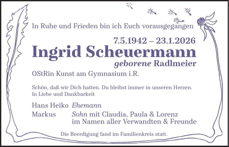 Traueranzeige Ingrid Scheuermann