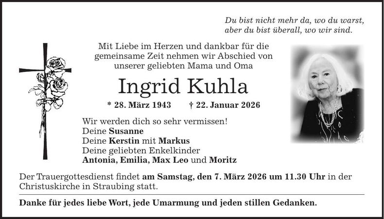 Traueranzeige Ingrid Kuhla