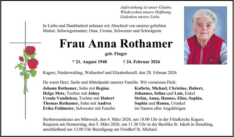 Traueranzeige Anna Rothamer