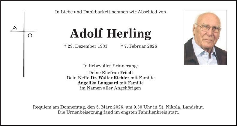 Traueranzeige Adolf Herling