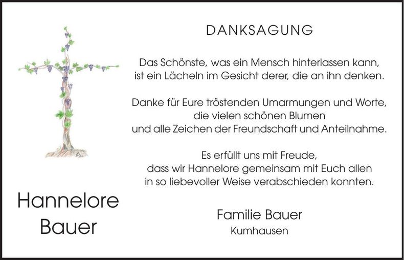 Traueranzeige Hannelore Bauer