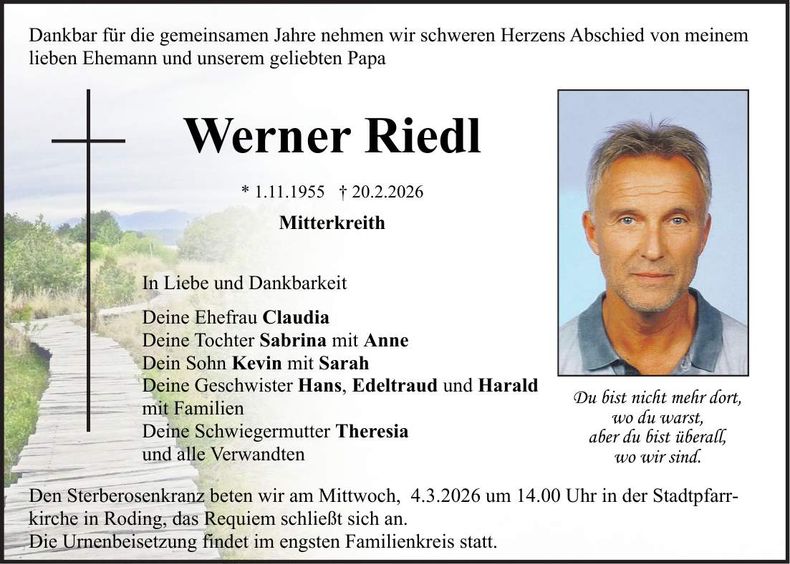 Traueranzeige Werner Riedl