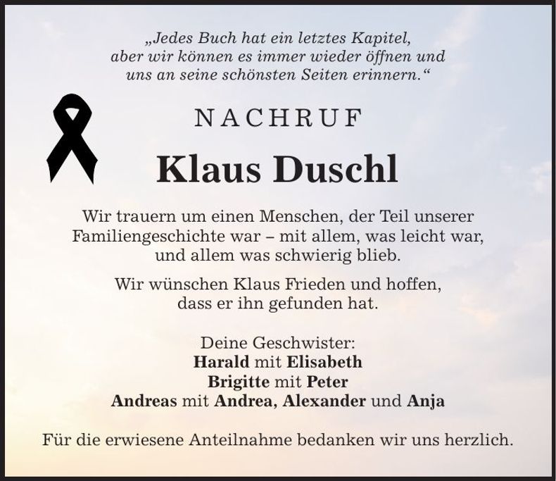 Traueranzeige Klaus Duschl