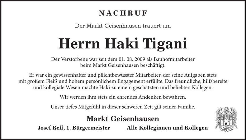 Traueranzeige Haki Tigani