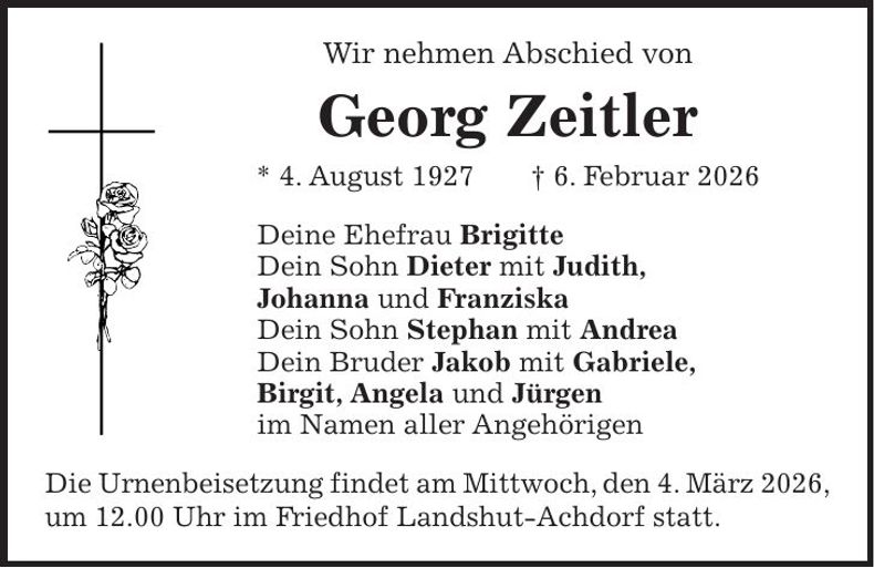 Traueranzeige Georg Zeitler