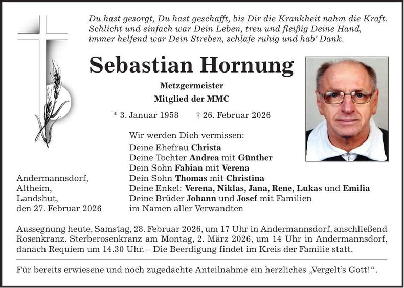 Traueranzeige Sebastian Hornung