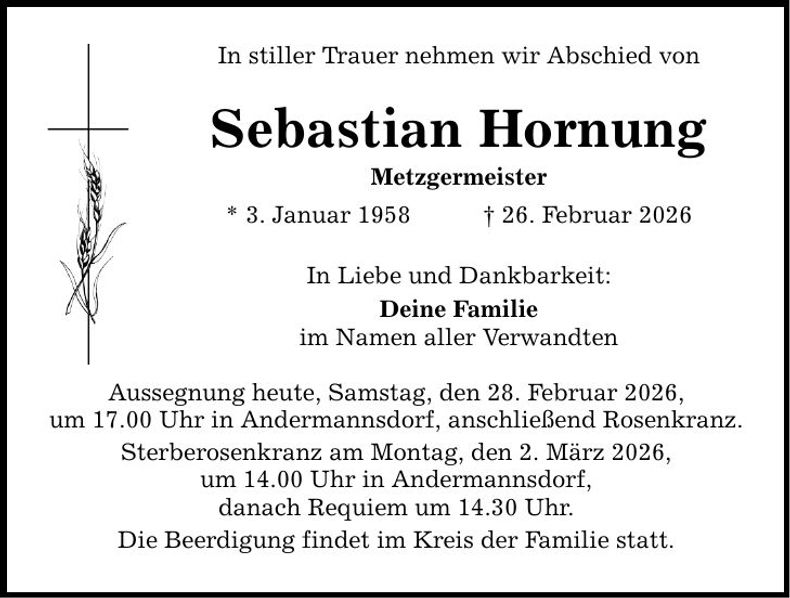 Traueranzeige Sebastian Hornung