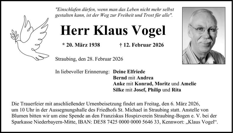 Traueranzeige Klaus Vogel