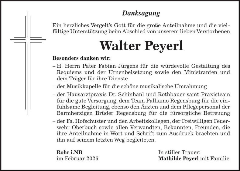 Traueranzeige Walter Peyerl